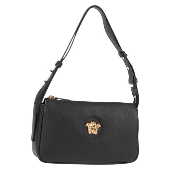 VERSACE Hand Bag Leather Black Gold Auth 118692A - Picture 1 of 16